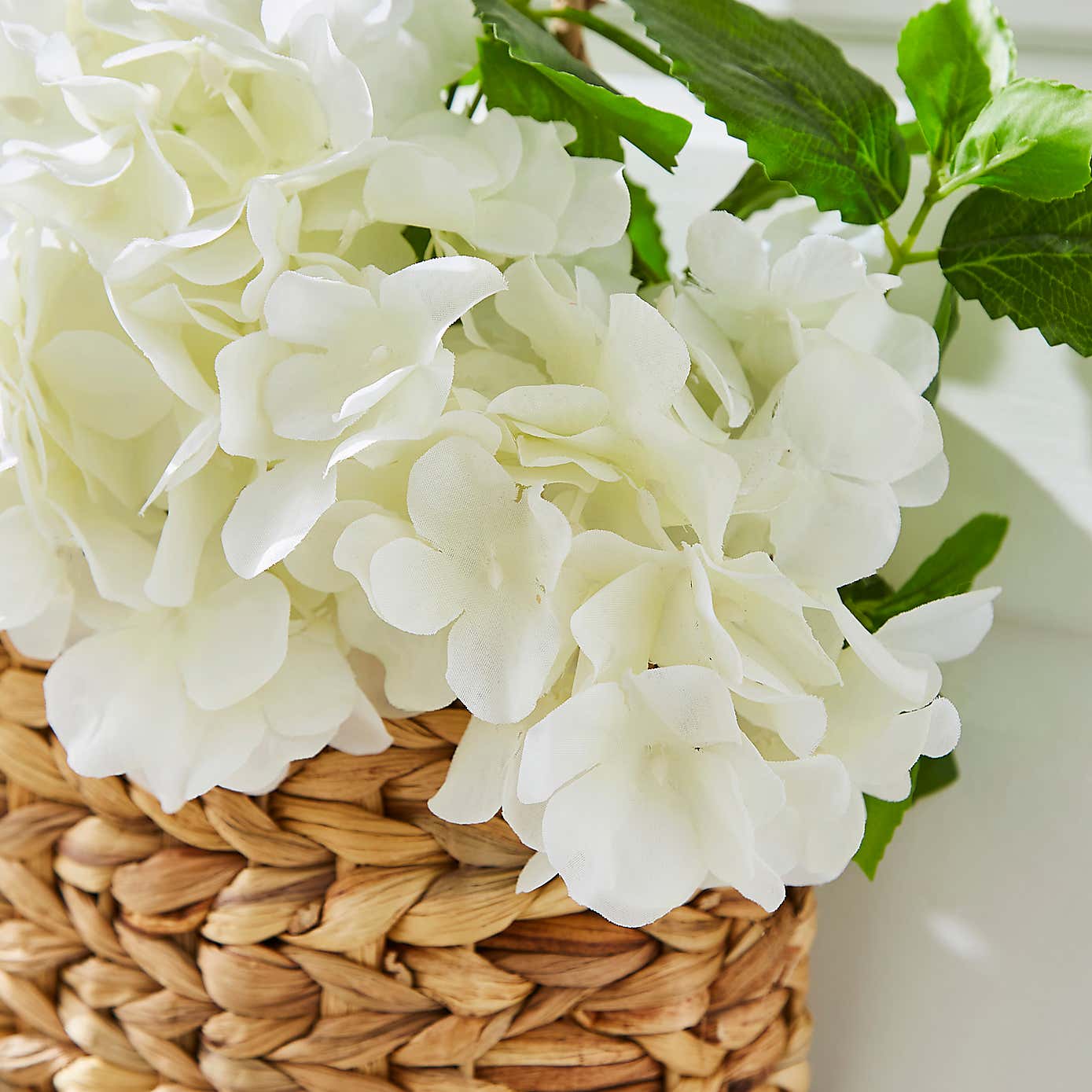 Artificial White Hydrangea in Hanging Basket
