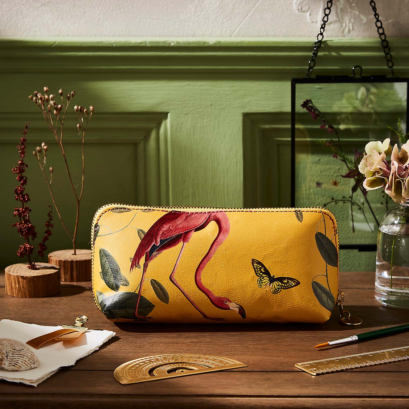 Recycled Leather Flamingo Pencil Case