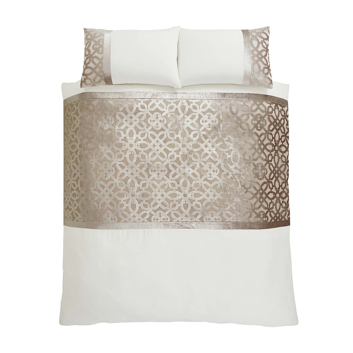 Catherine Lansfield Natural Lattice Cut Velvet Duvet Cover and Pillowcase Set