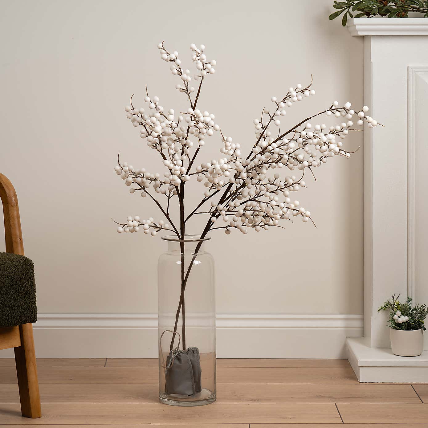 Pre-lit Artificial White Berry Branch