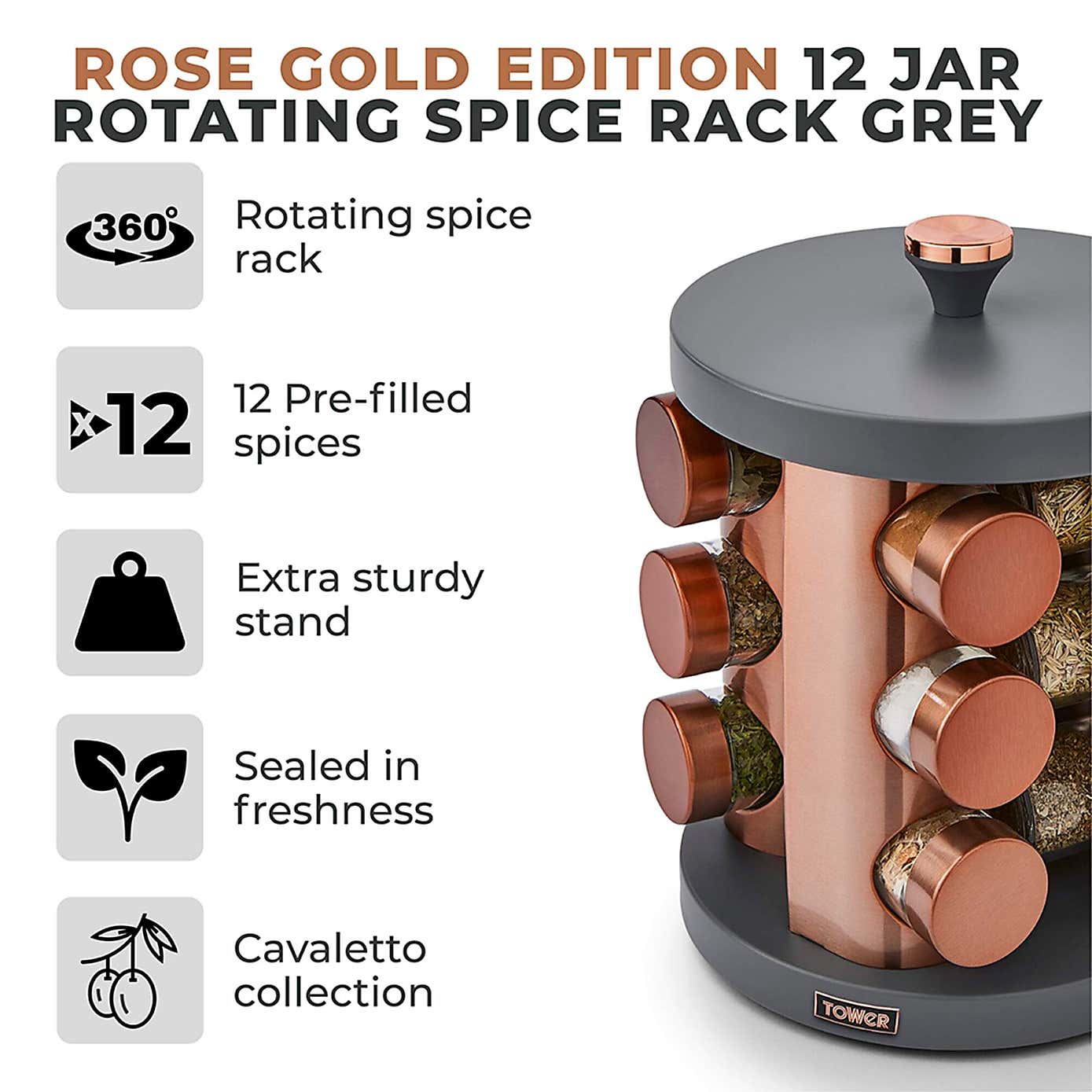 Tower Cavaletto 12 Jar Spice Rack Set