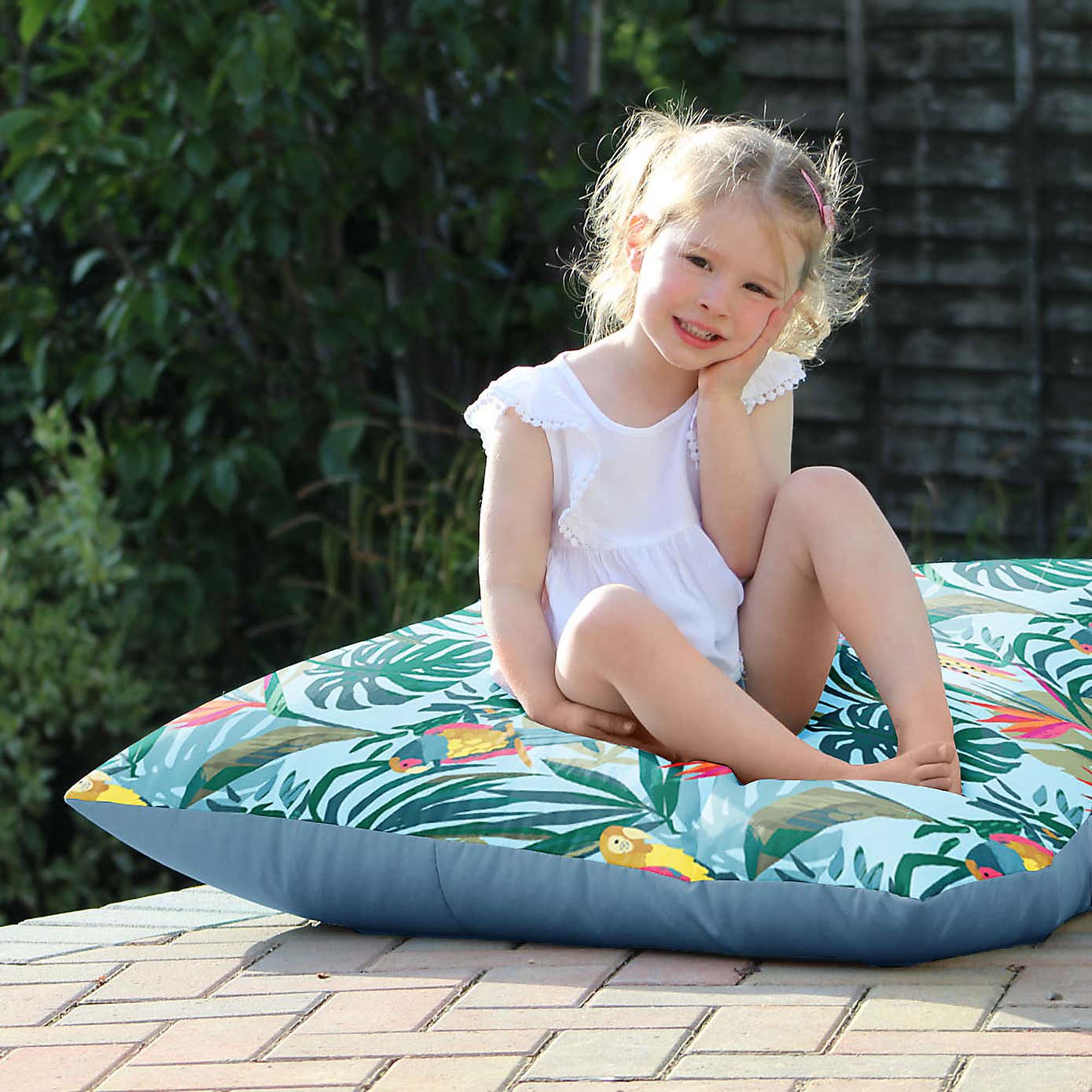rucomfy Jungle Birds Printed Square Indoor Outdoor Floor Cushion
