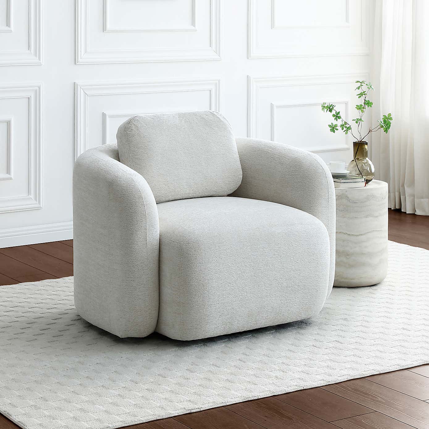 Max Natural Soft Chenille Curved Swivel Accent Chair