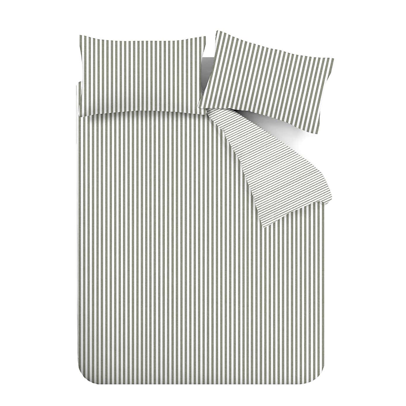 Catherine Lansfield Reversible Stripe 100% Brushed Cotton Duvet Cover & Pillowcase Set