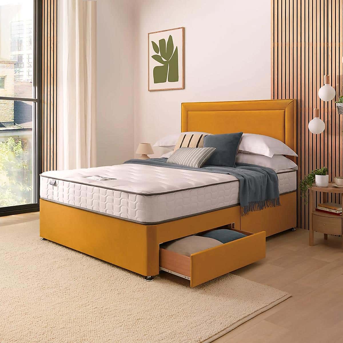 Silentnight 2 Drawer Divan Bed With Velvet Malvern Headboard