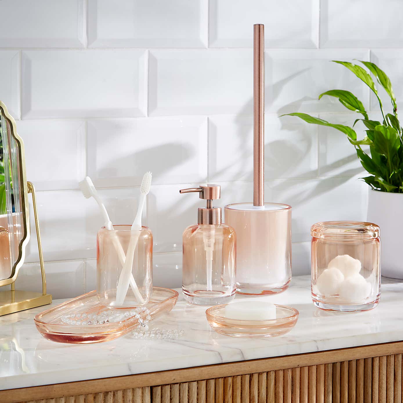 Ombre Apricot Glass Toilet Brush