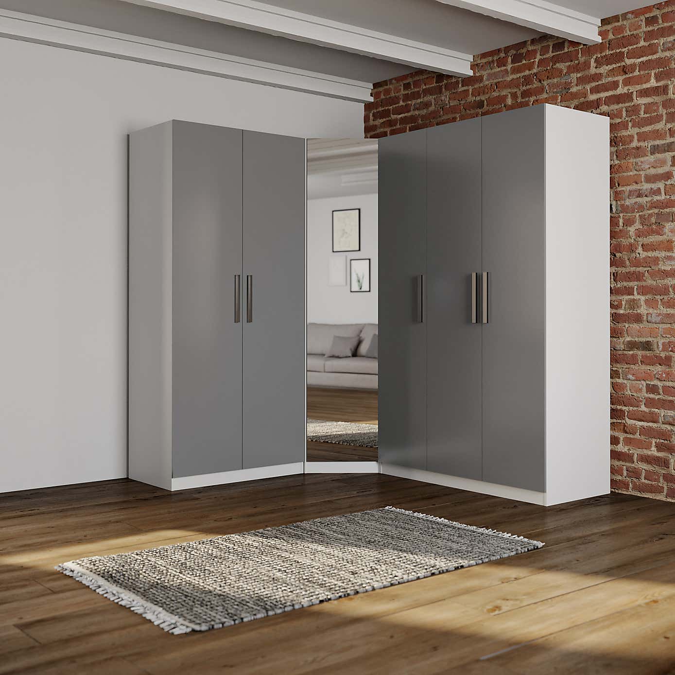 Sudbury 3 Piece Large Mirrored Corner Wardrobe Set