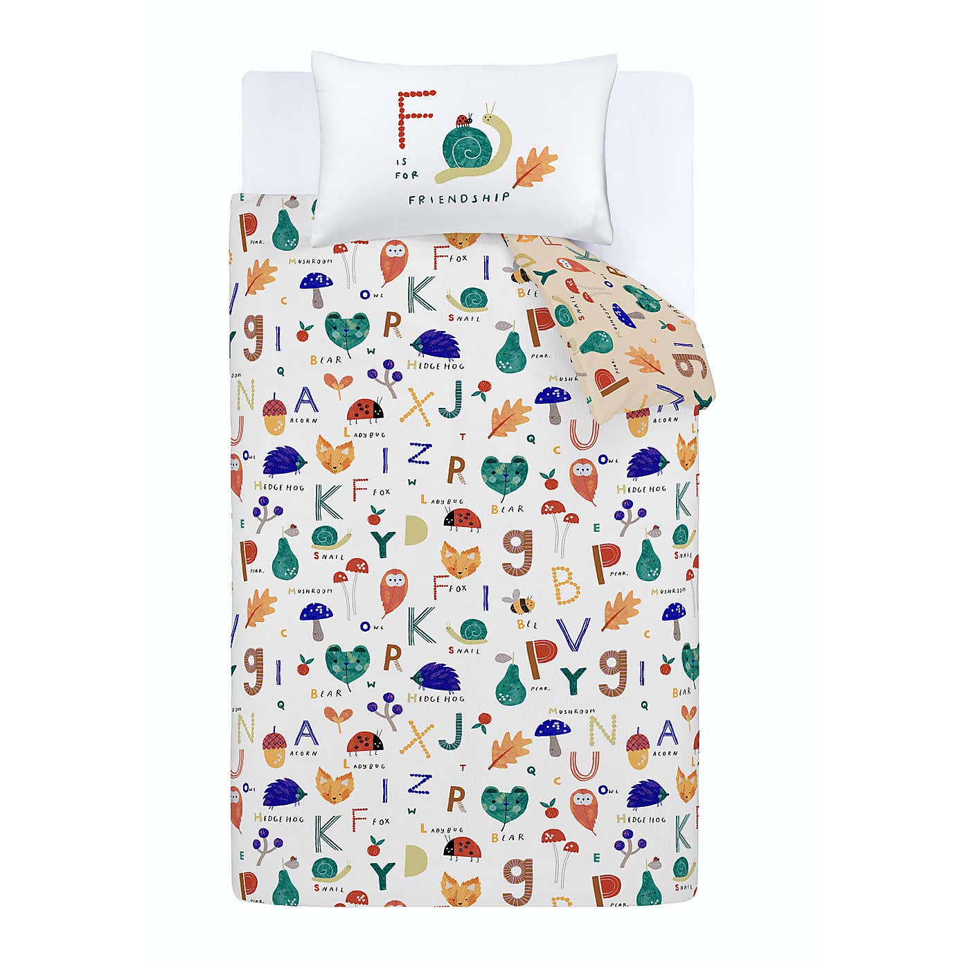 RHS Woodland Alphabet Natural Reversible Duvet Cover and Pillowcase Set