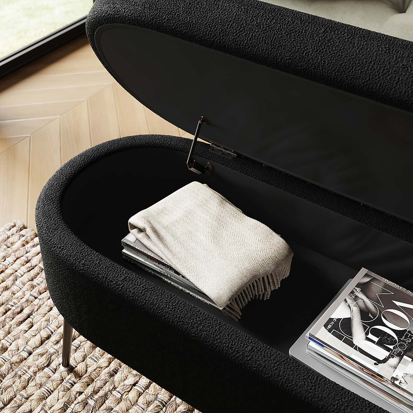 Evie Boucle Storage Ottoman