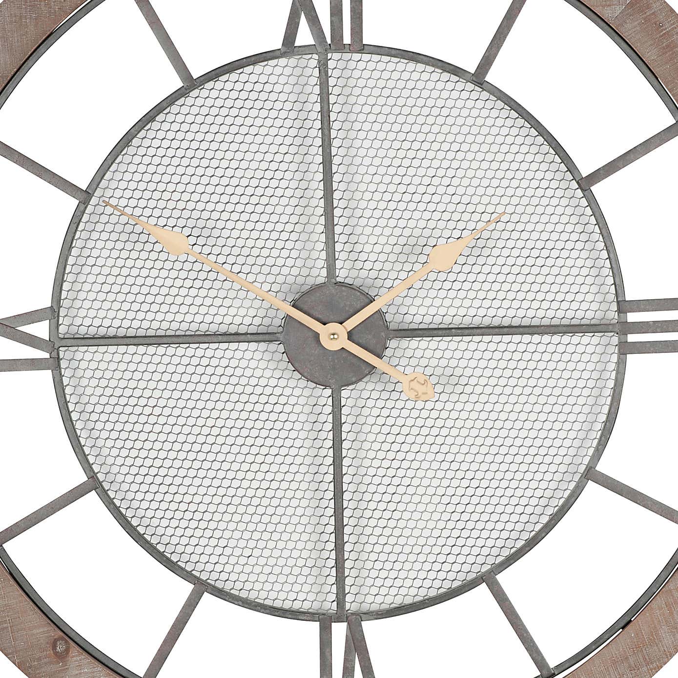 Natural Wood & Metal Round Wall Clock 81cm