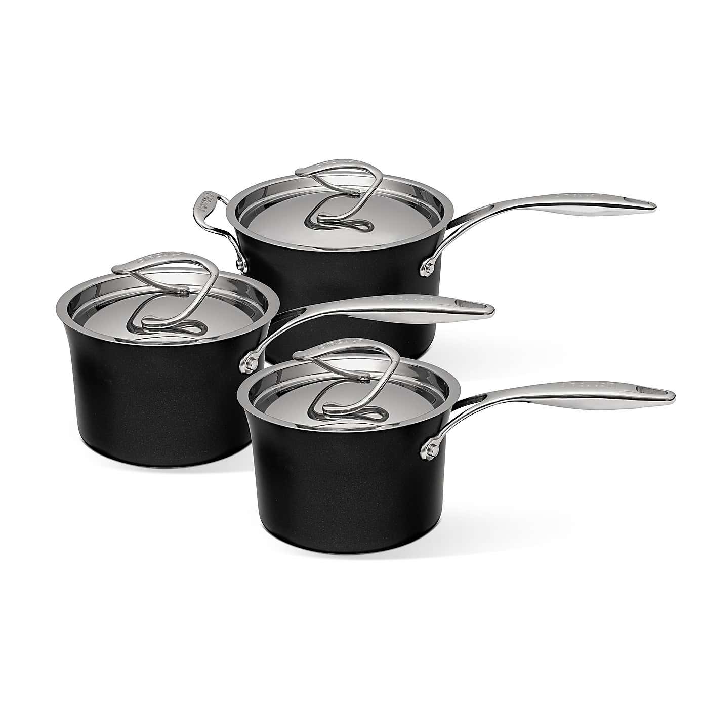 Circulon Style Non-Stick Hard Anodised Aluminium 3 Piece Saucepan Set