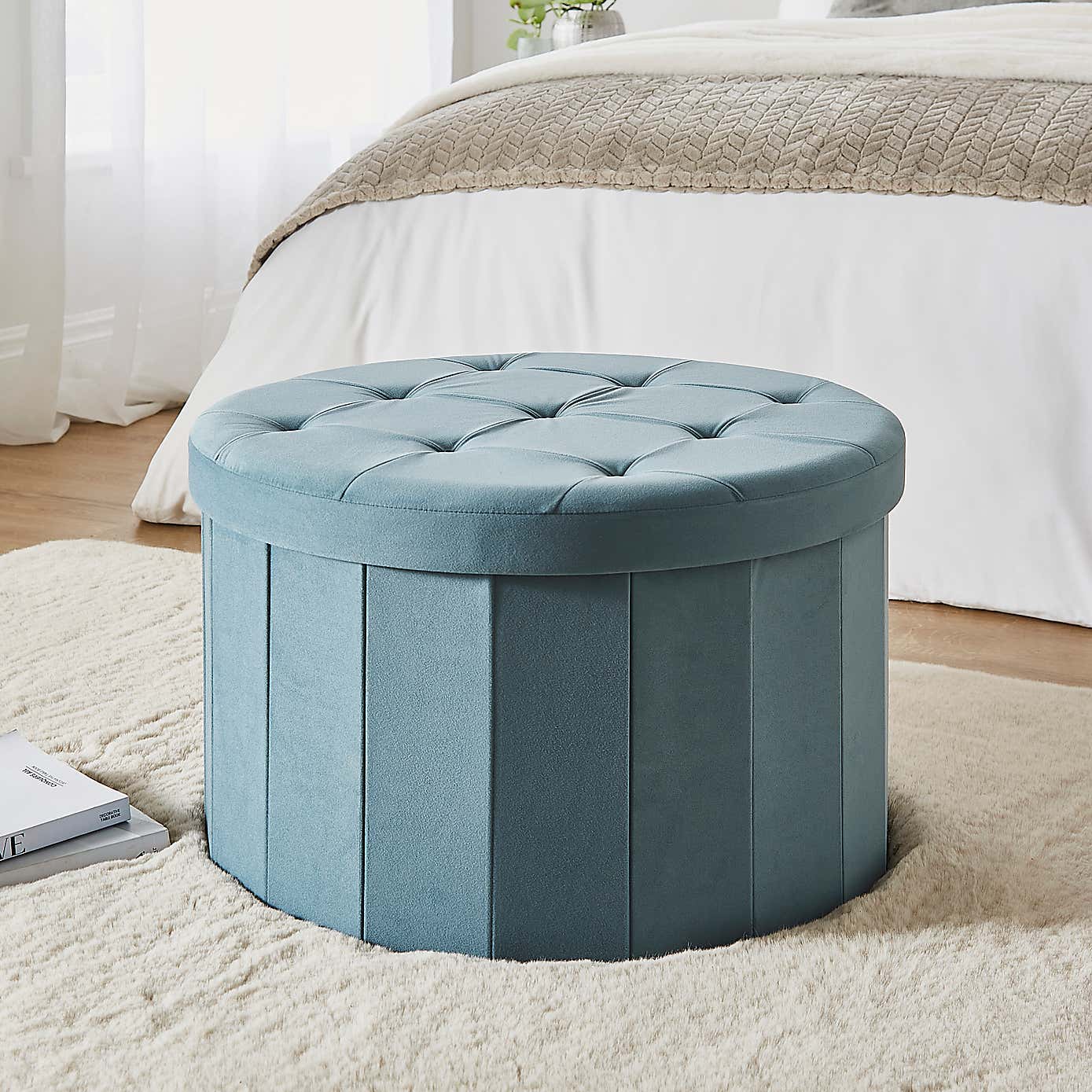 Smart Industrial Large Round Footstool Pacific Velvet