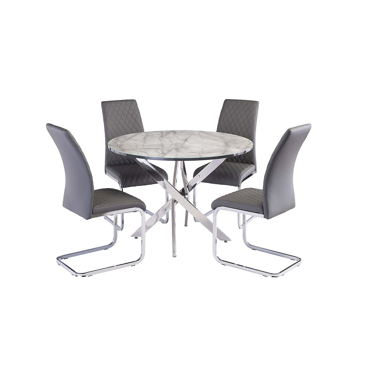 Alden Round 4 Seater Dining Table Marble Effect Glass