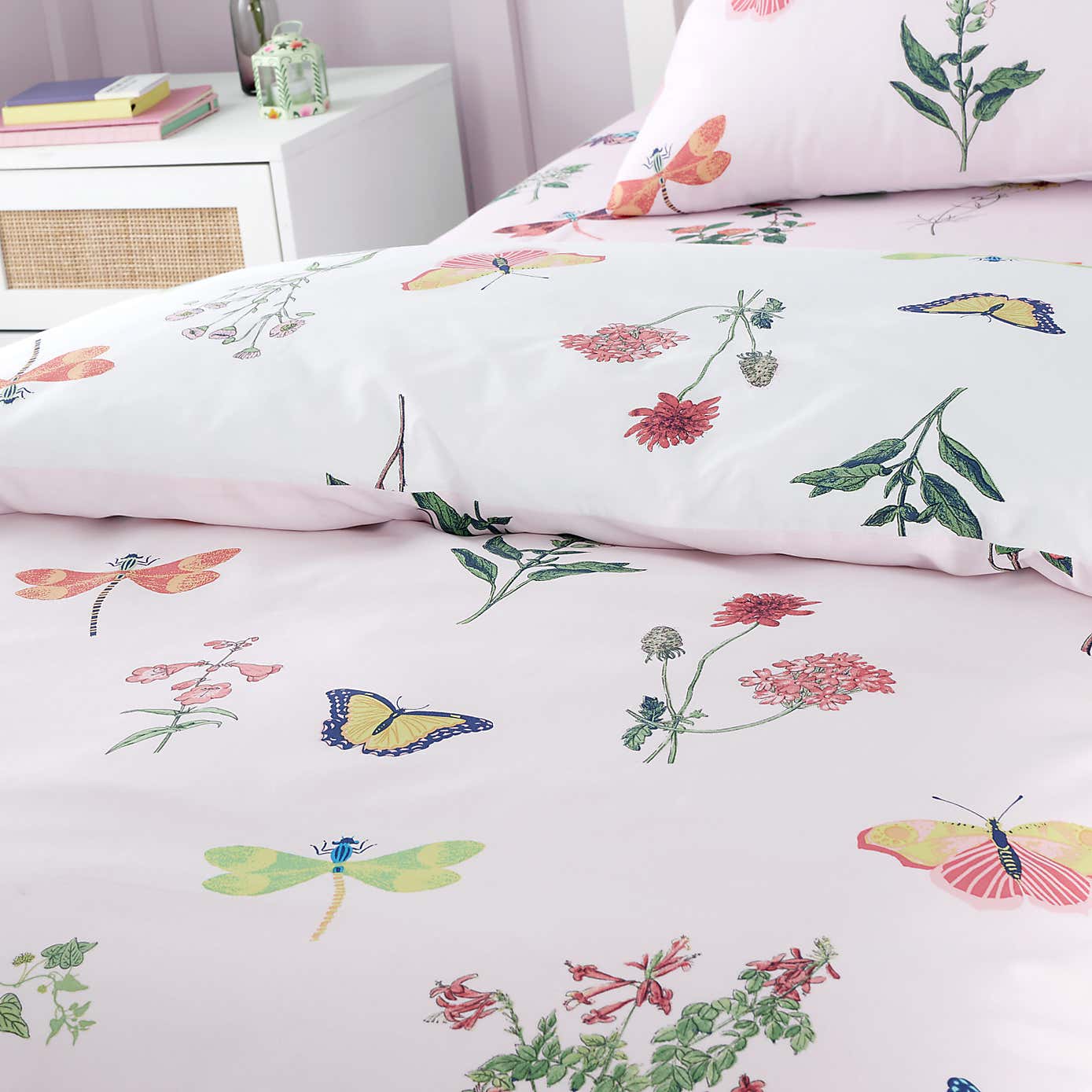 RHS Butterfly Garden Pink Reversible Duvet Cover and Pillowcase Set