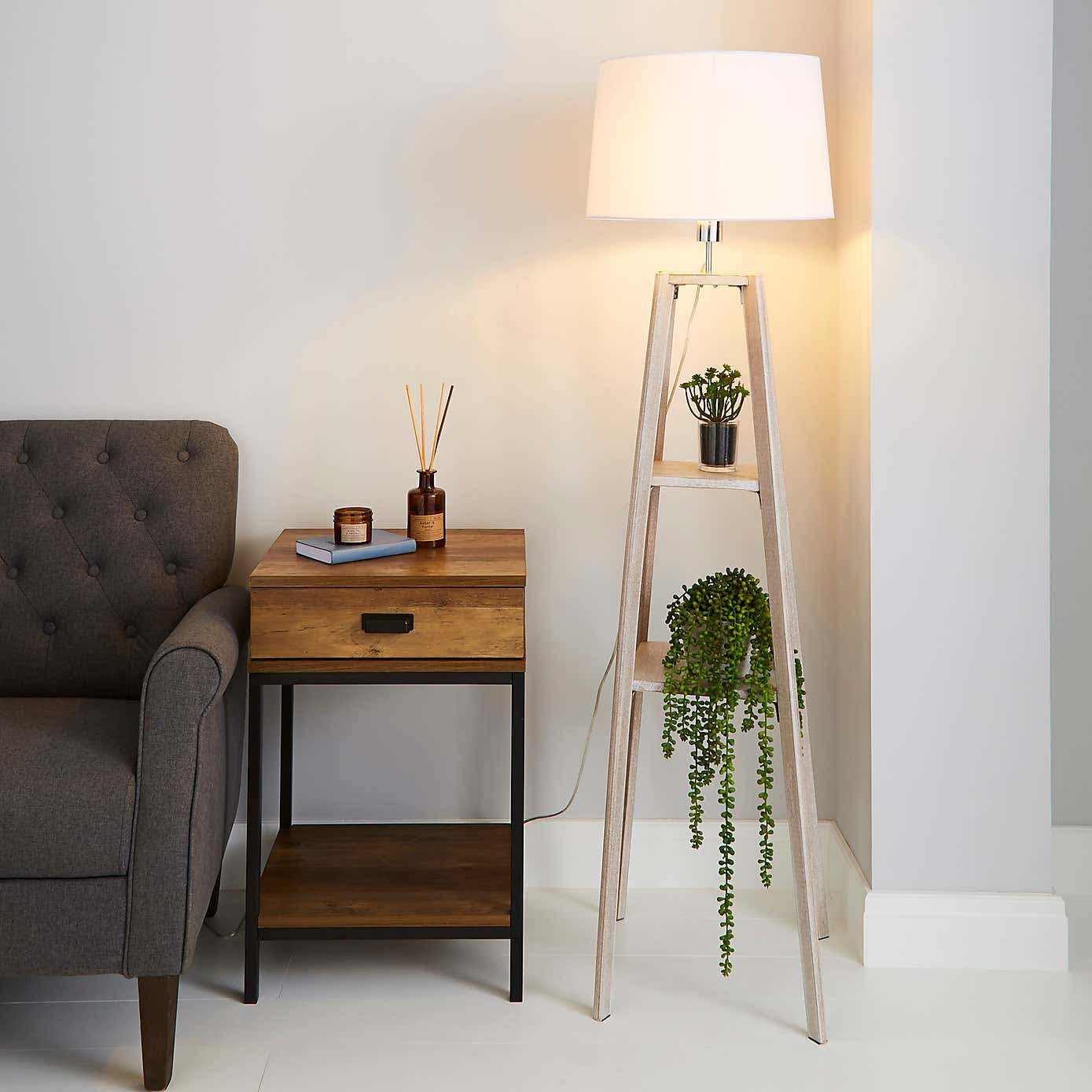 Beaumont Plant Stand WoodenFloor Lamp