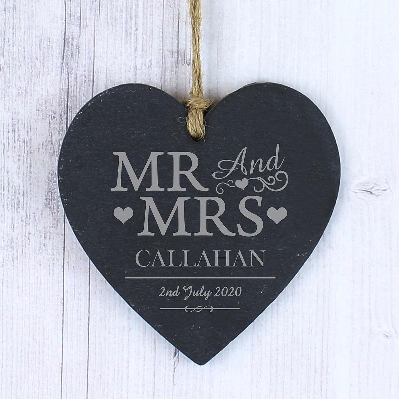 Personalised Mr and Mrs Slate Heart Decoration