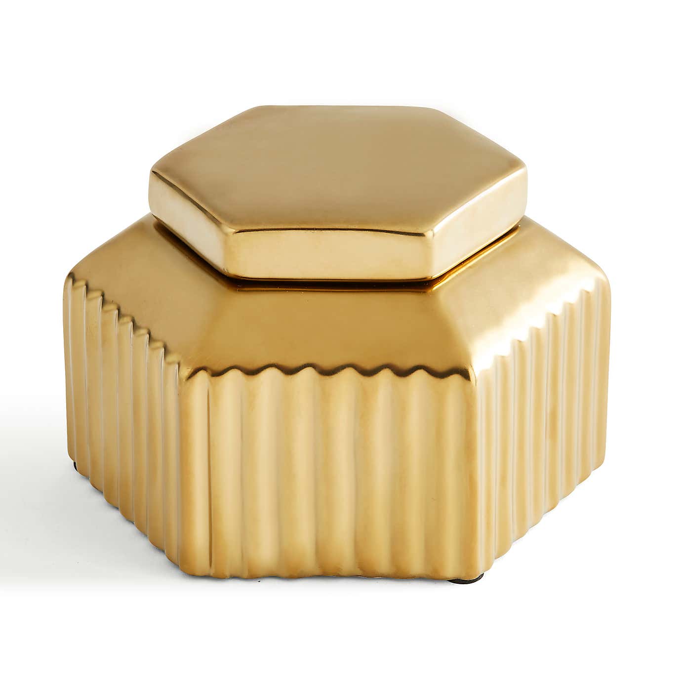 Gold Ribbed Decorative Hexagonal Ginger Jar