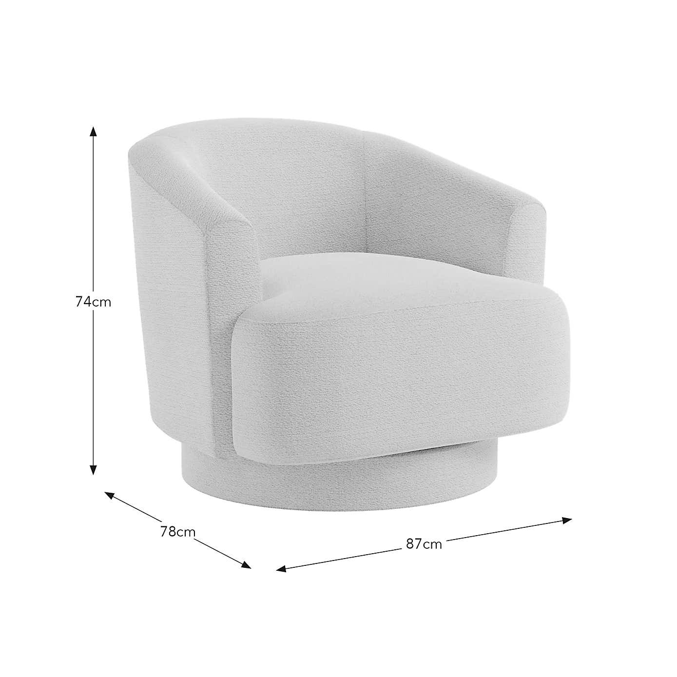 Carmen Curved Chunky Chenille Swivel Chair, Ivory