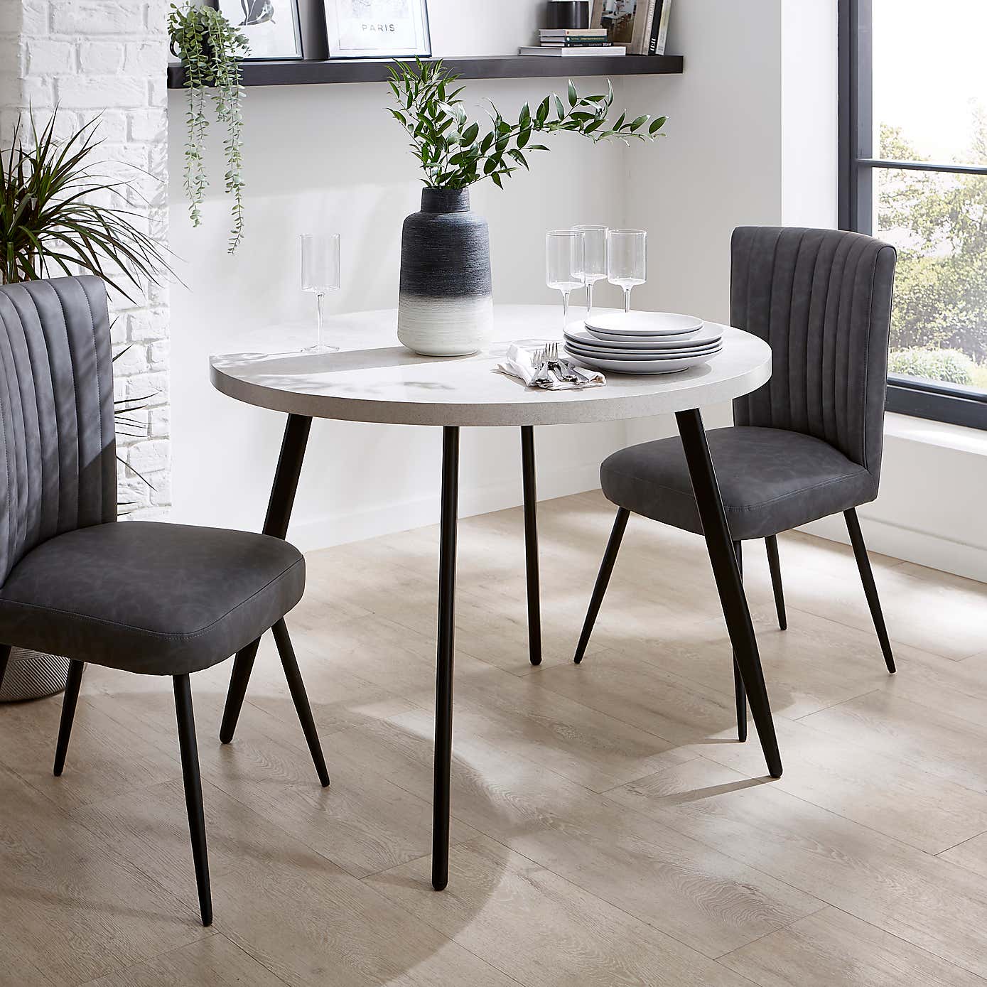 Zuri Round Dining Table, 100cm Concrete Effect