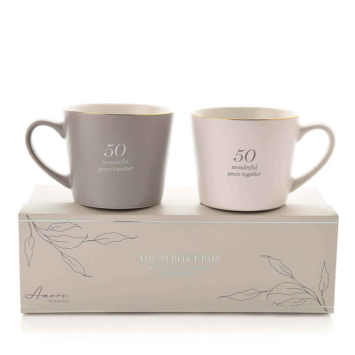 Amore Set of 2 Grey & White 50th Anniversary Mugs