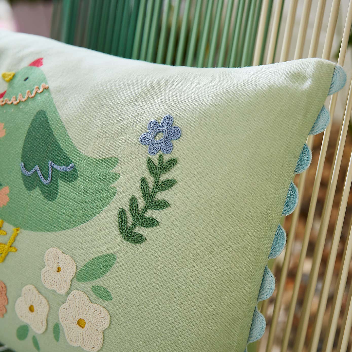 Embroidered Chicken Outdoor Square Cushion