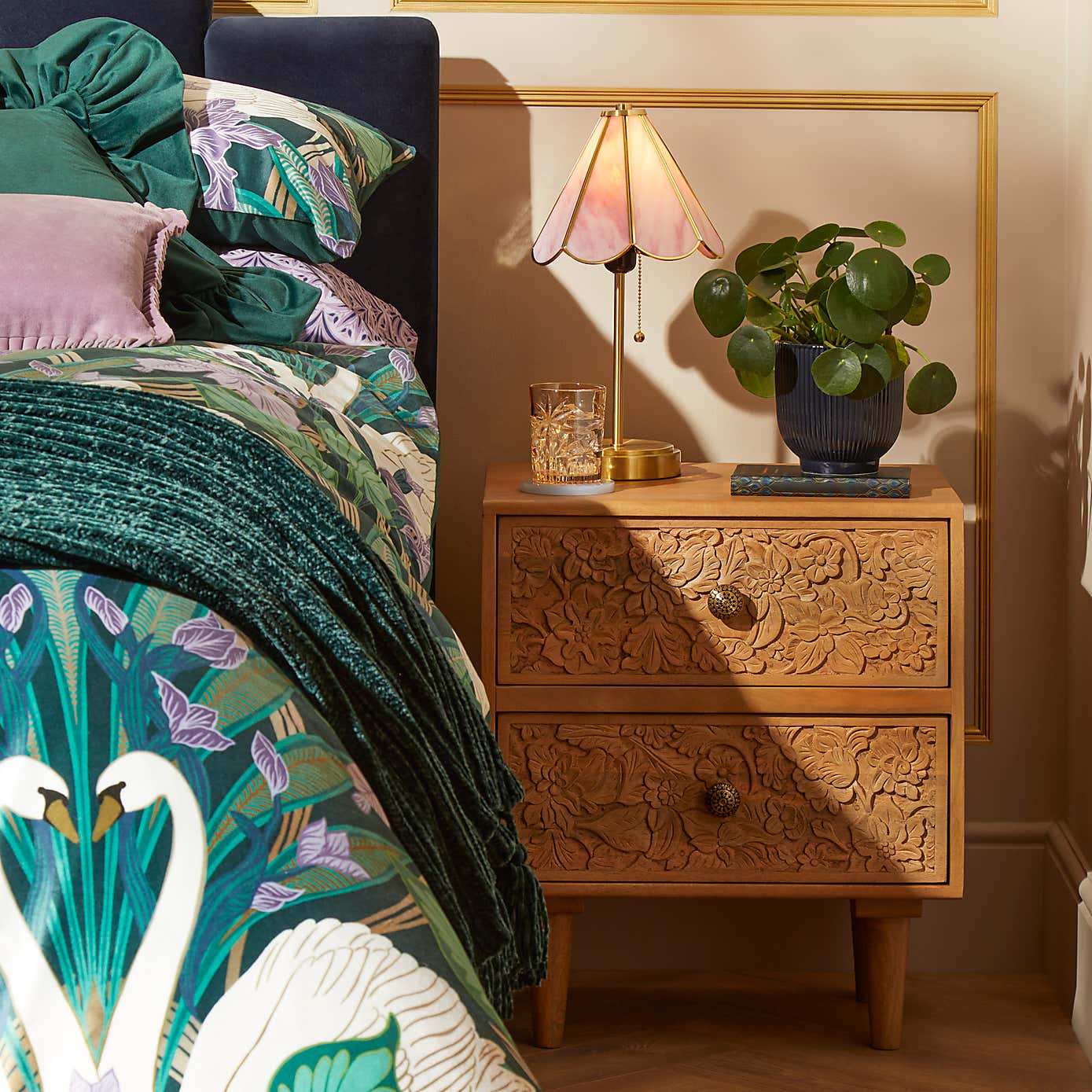 Jules Hand Carved Bedside Table