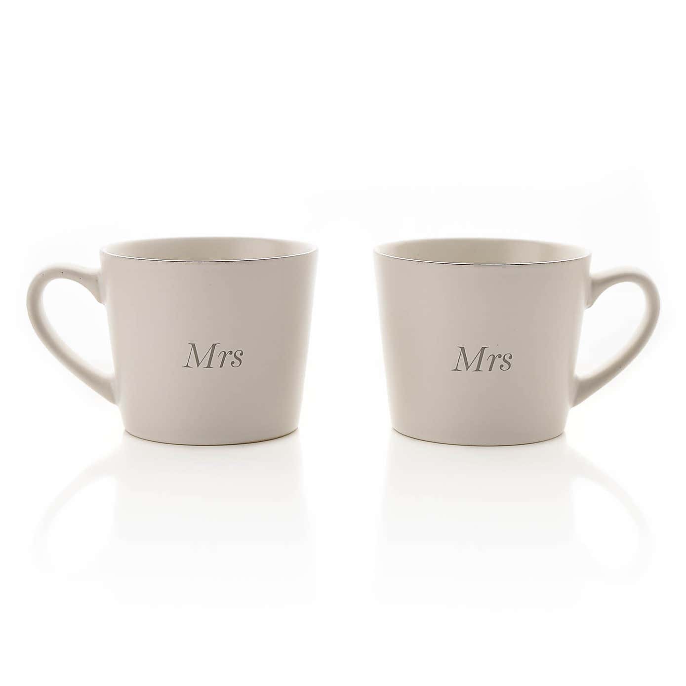 Amore Set of 2 White Mrs & Mrs Mugs