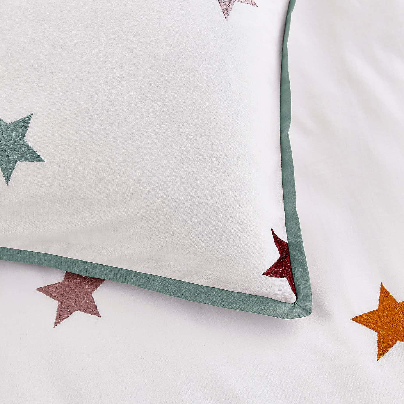 Embroidered Stars Single Duvet Cover and Pillowcase Set