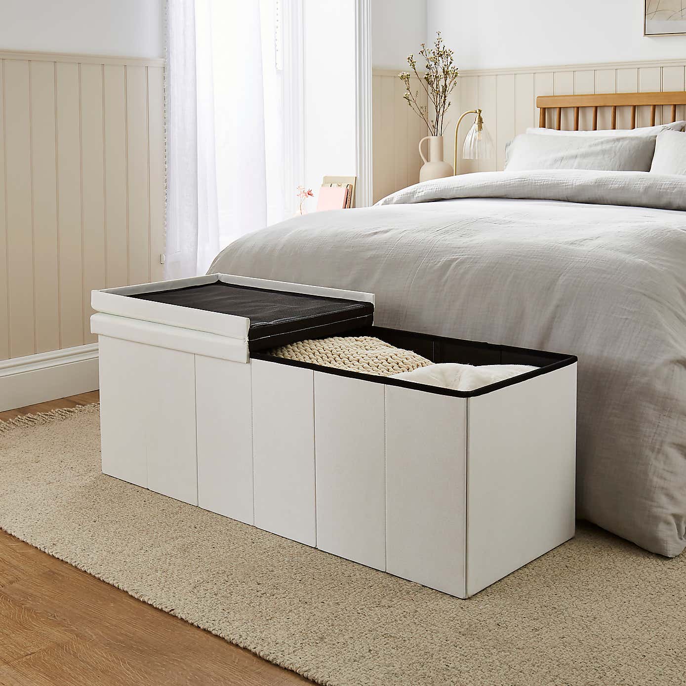 Faux Linen Bed End Ottoman