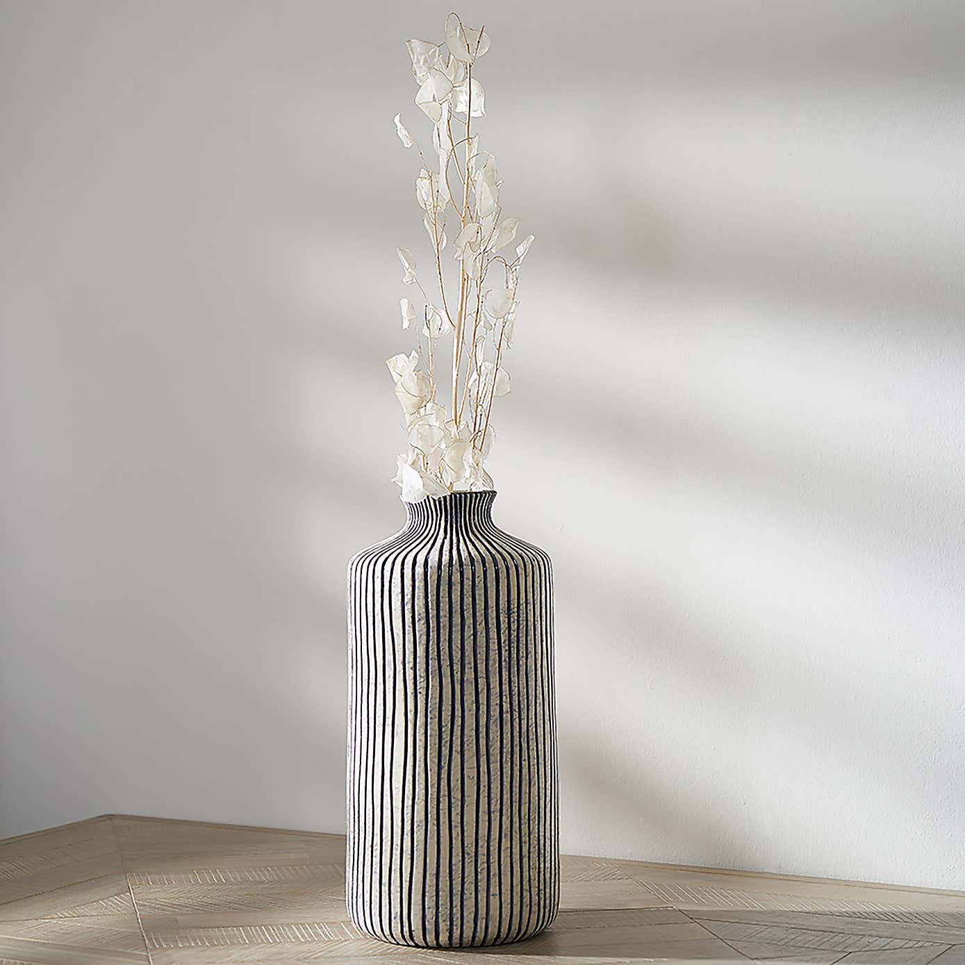 Bude Stripe Stoneware Vase, Blue & White