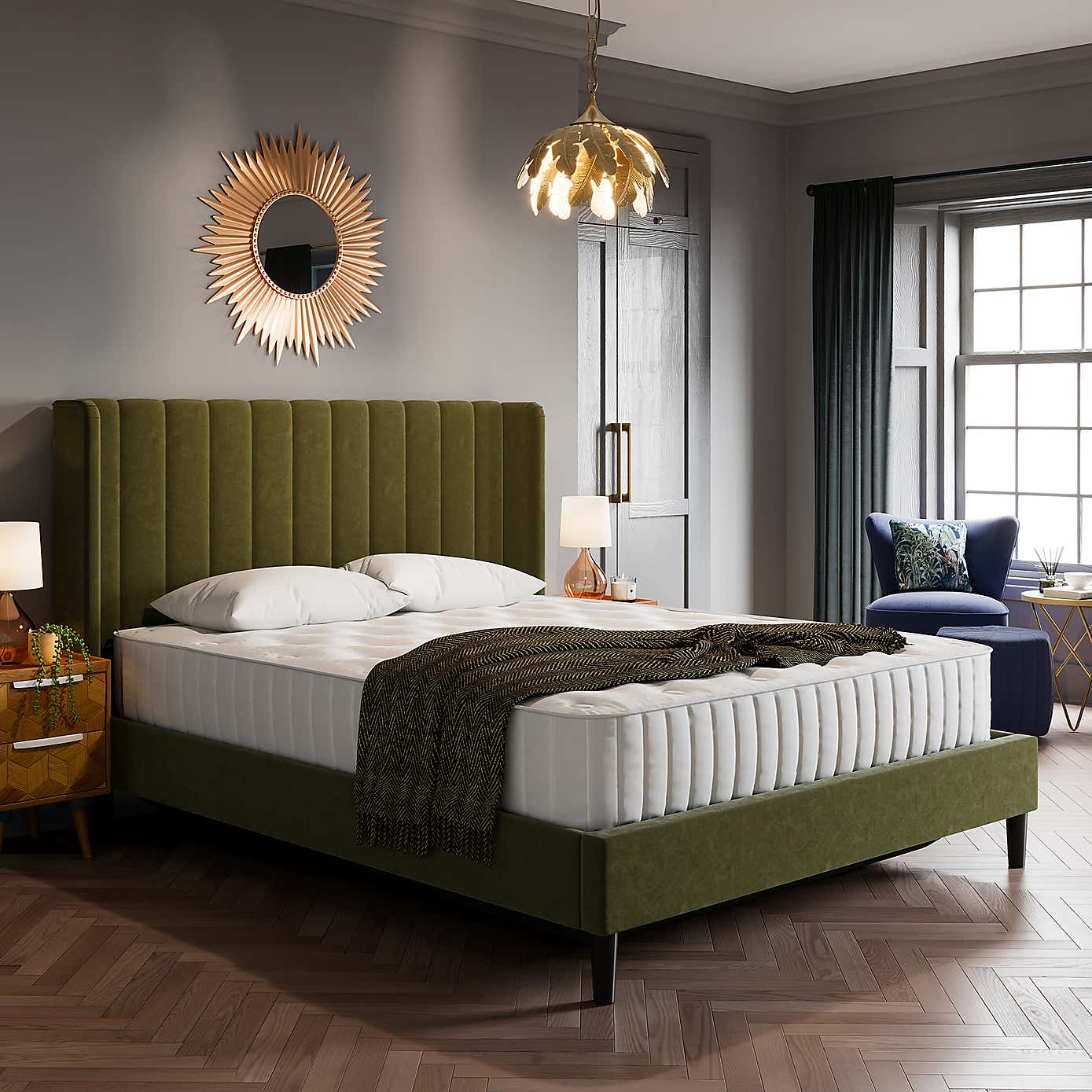 Alara Pleated Velvet Ottoman Bed