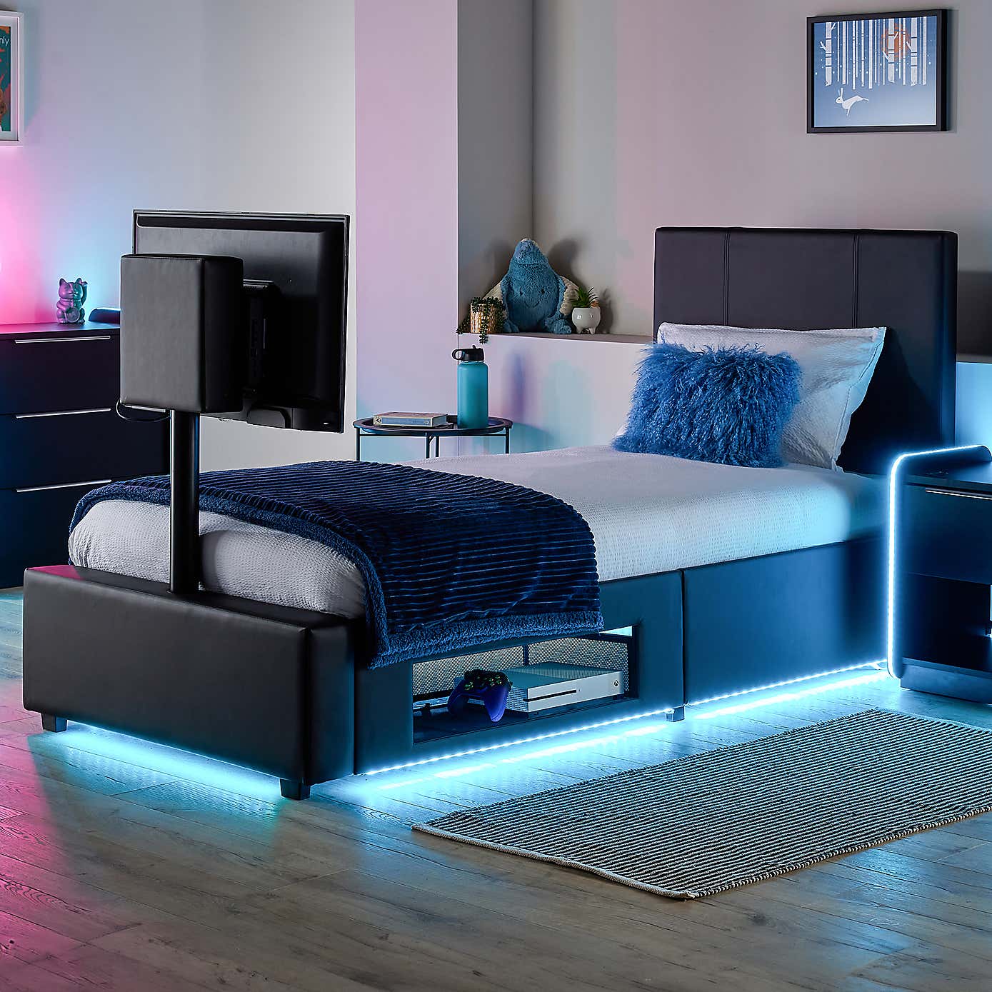 X Rocker Living Ava TV Bed with LED Lights and TV Mount