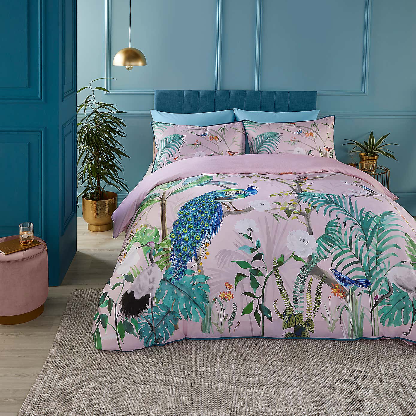 Soiree Peacock Jungle 500 Thread Count Cotton Duvet Cover and Pillowcase Set