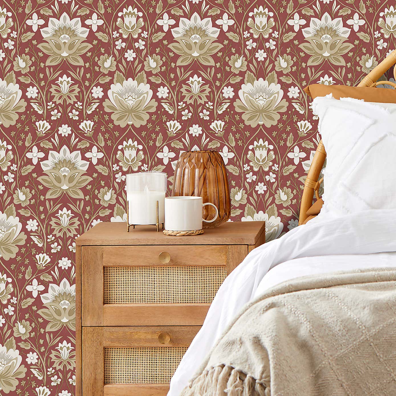 Mirrored Floral Russet Wallpaper