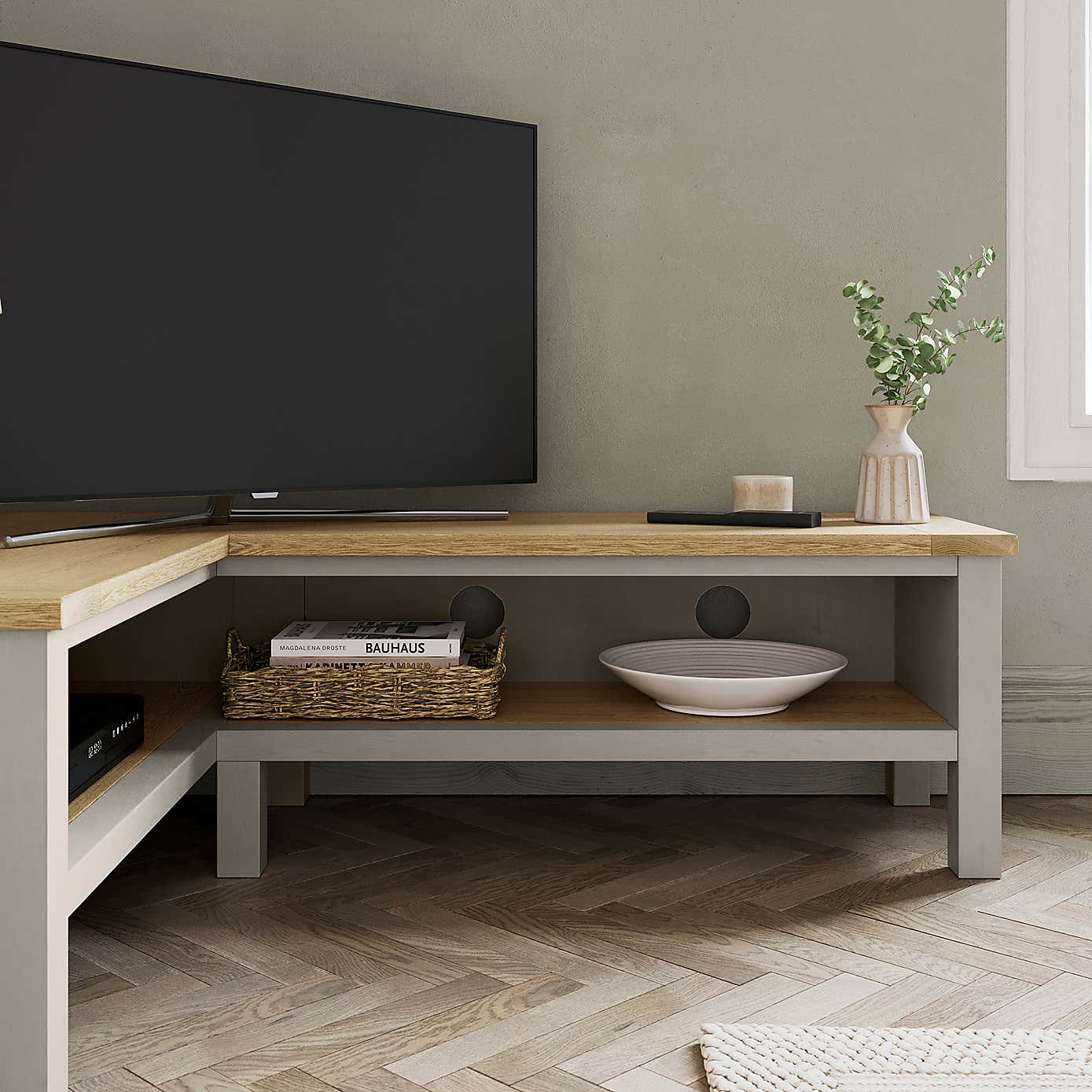 Olney Open Corner TV Unit for TVs up to 55", Stone