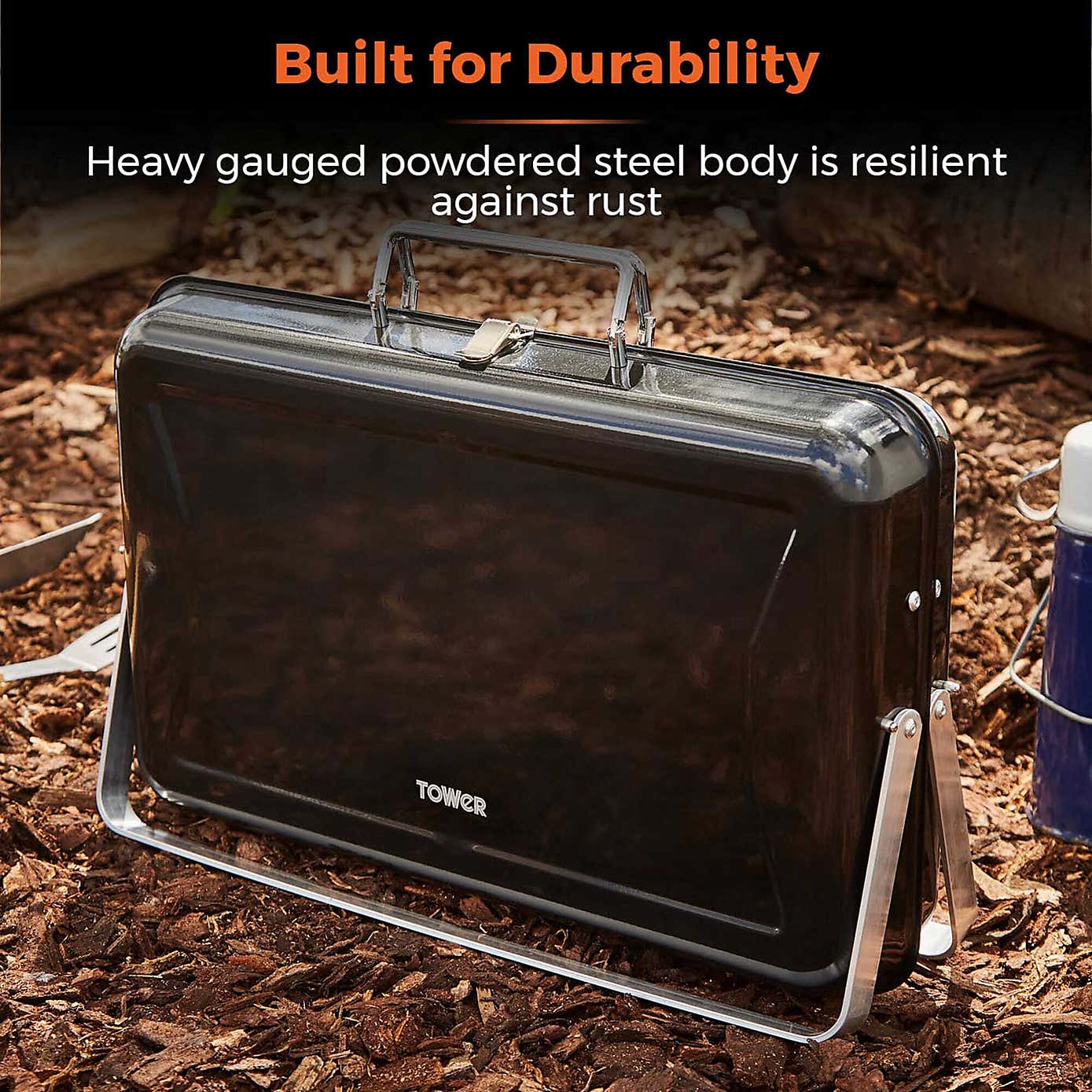 Tower Day Tripper Portable Charcoal Grill, Black Steel