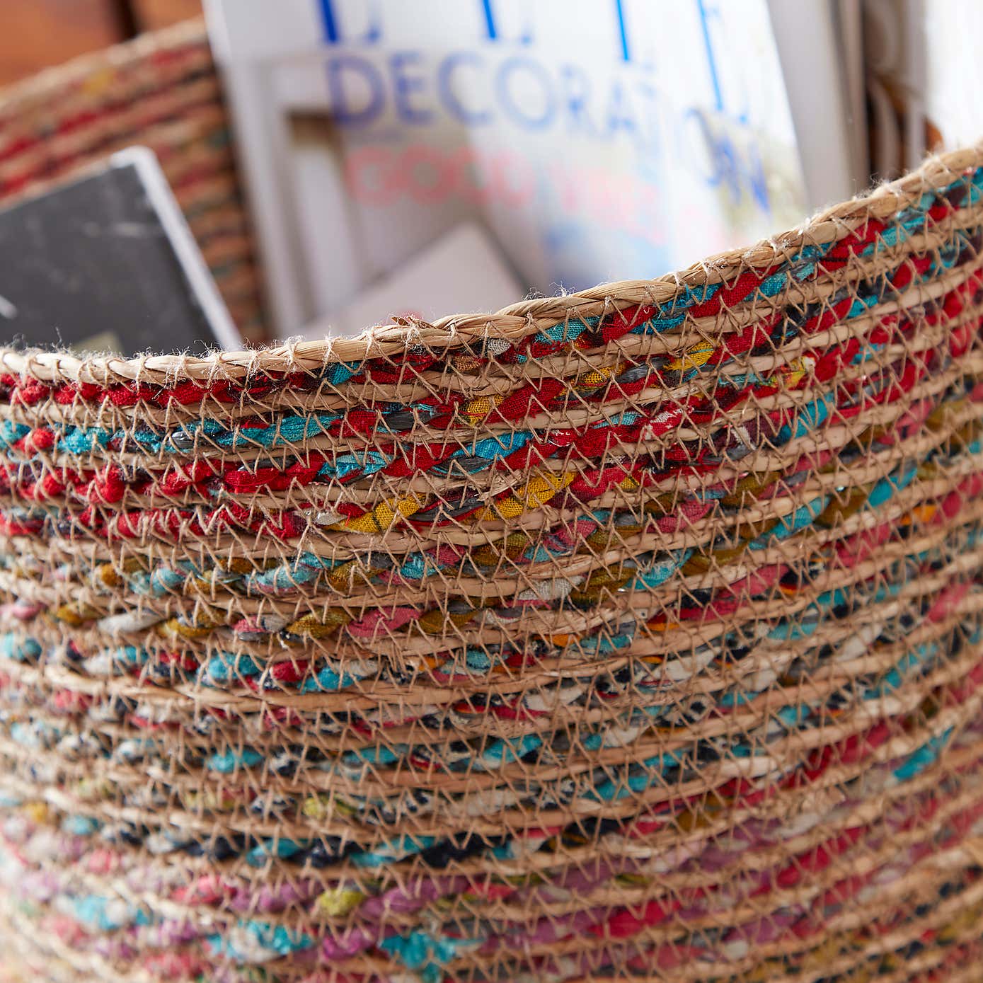 Large Round Multicoloured Seagrass Basket