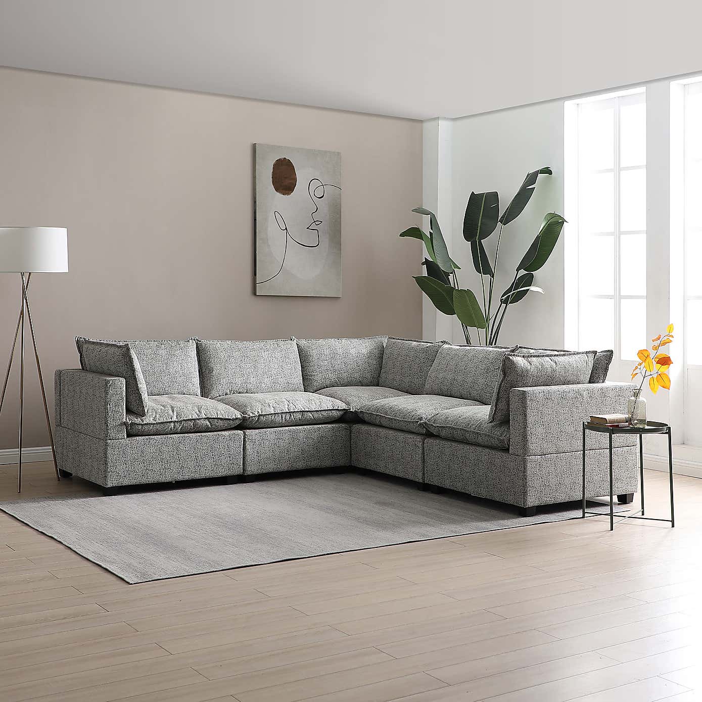 Moda Corner Modular Sofa, Light Grey Boucle