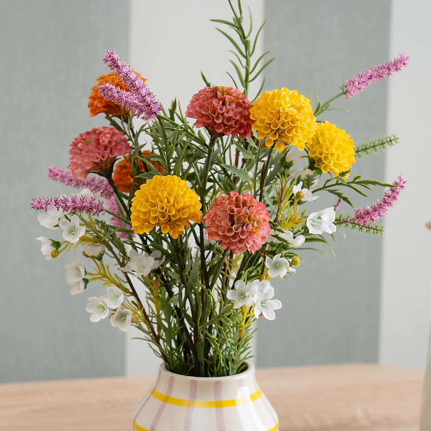 Artificial Chrysanthemum in a Gingham Ceramic Vase