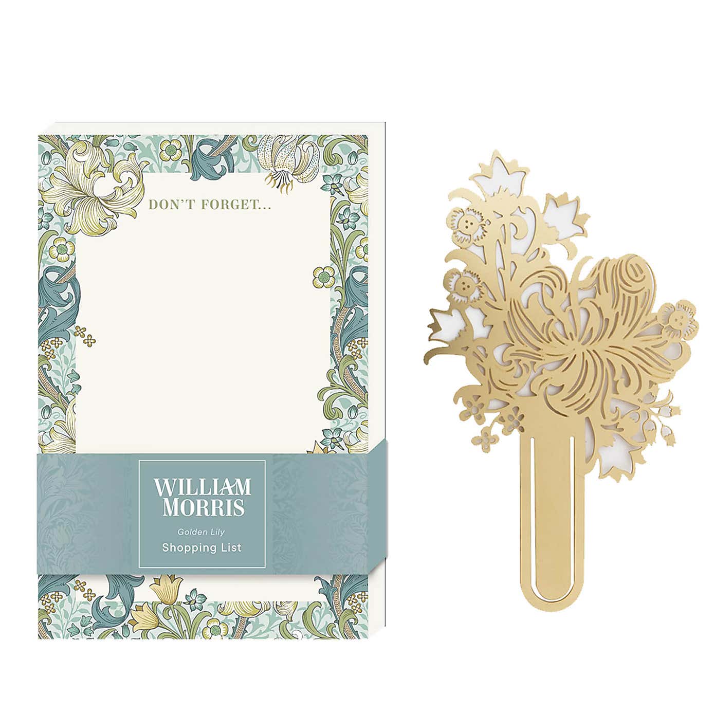 William Morris Golden Lily Listpad and Laser Cut Metal Bookmark Bundle