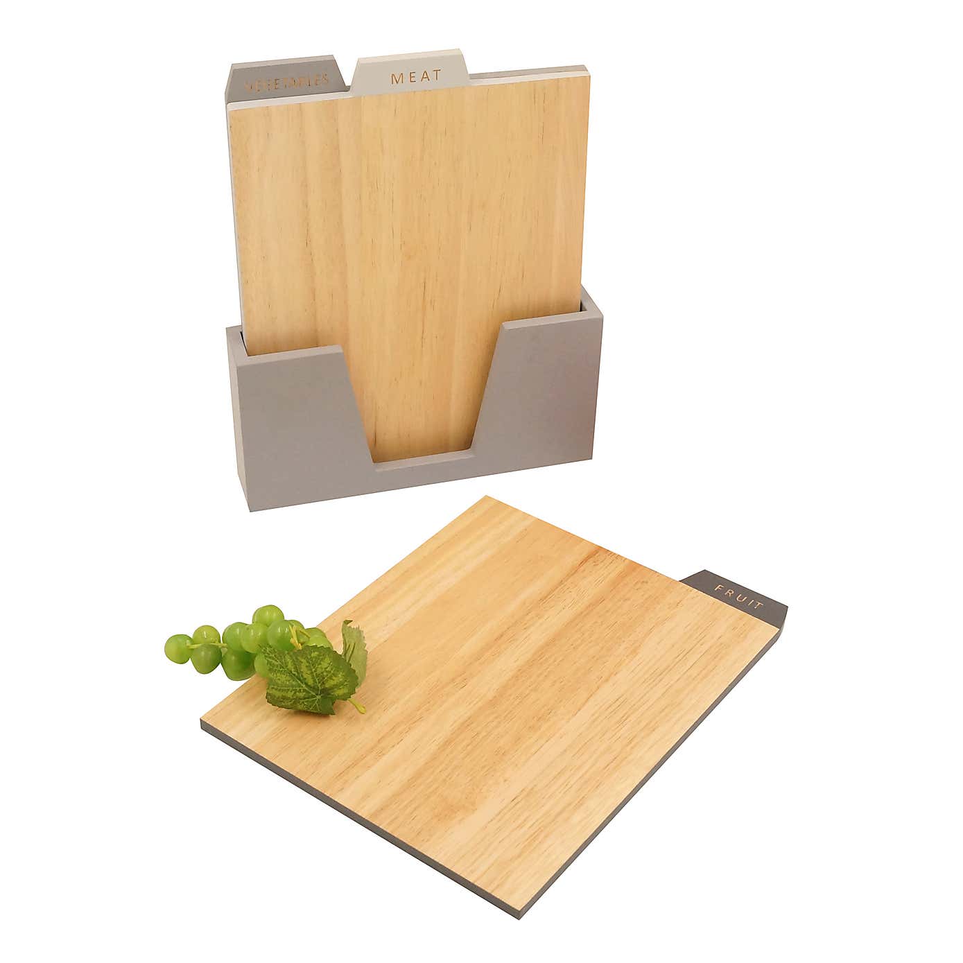 Set of 3 Wooden Chopping Boards in Stand