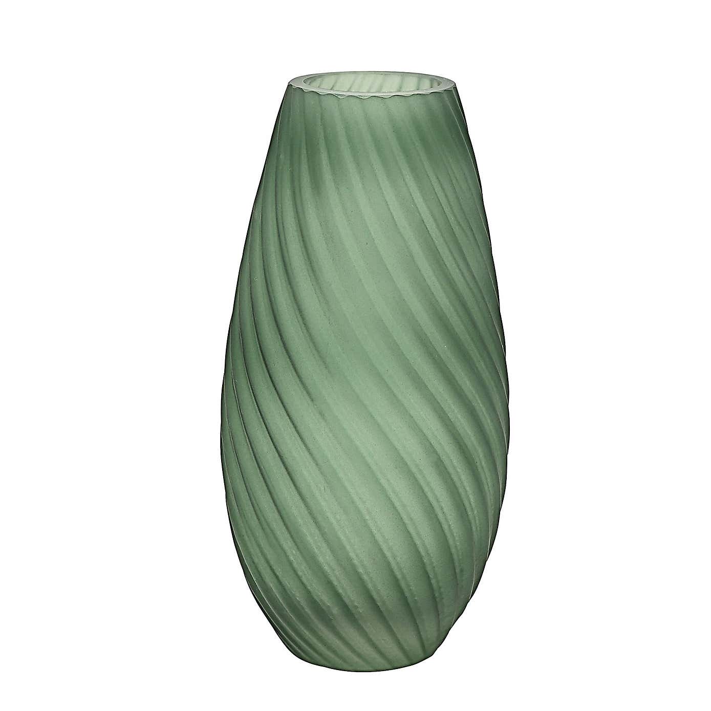 Hestia Ribbed Handmade Glass Green Vase