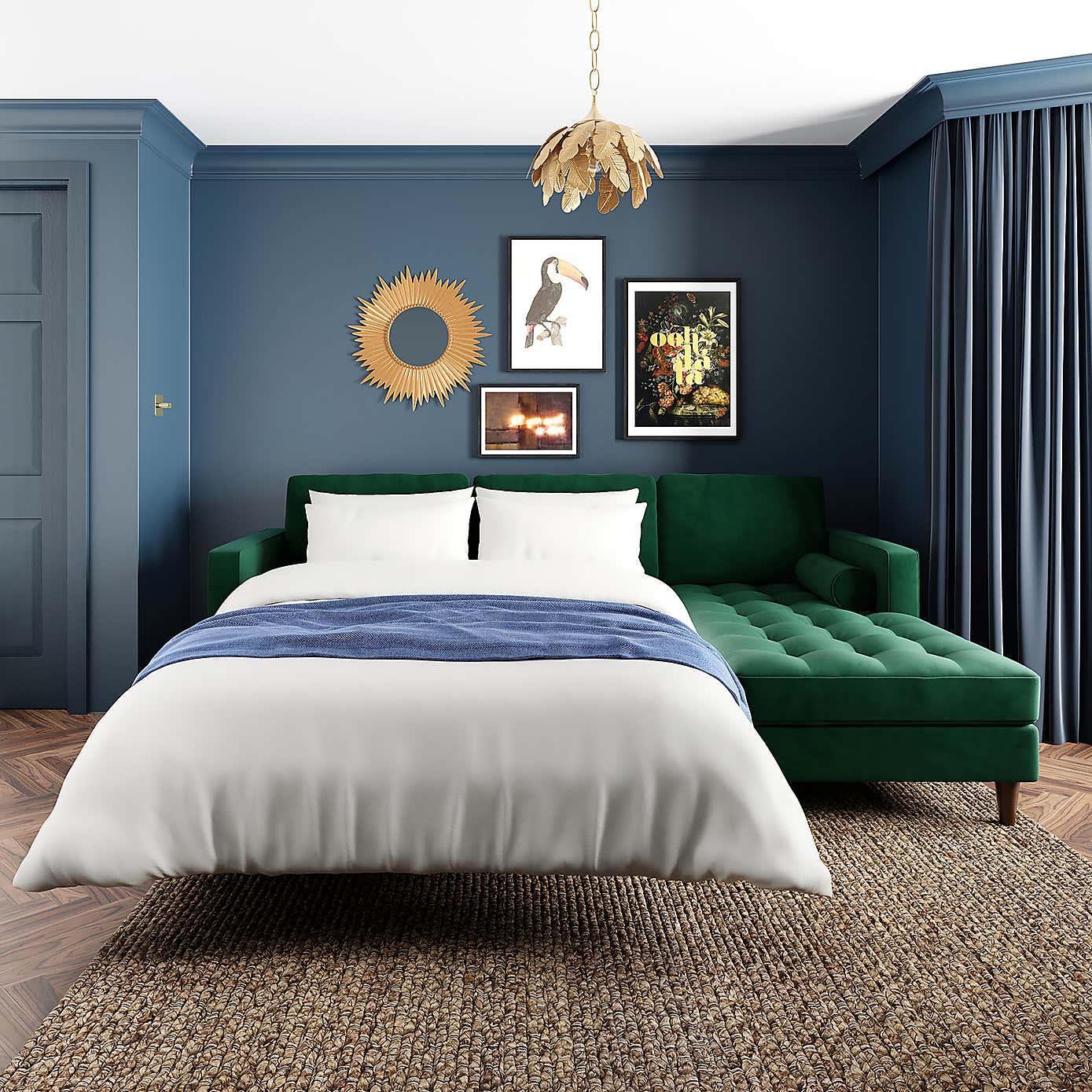 Zoe 4 Seater Corner Double Sofa Bed, Velvet