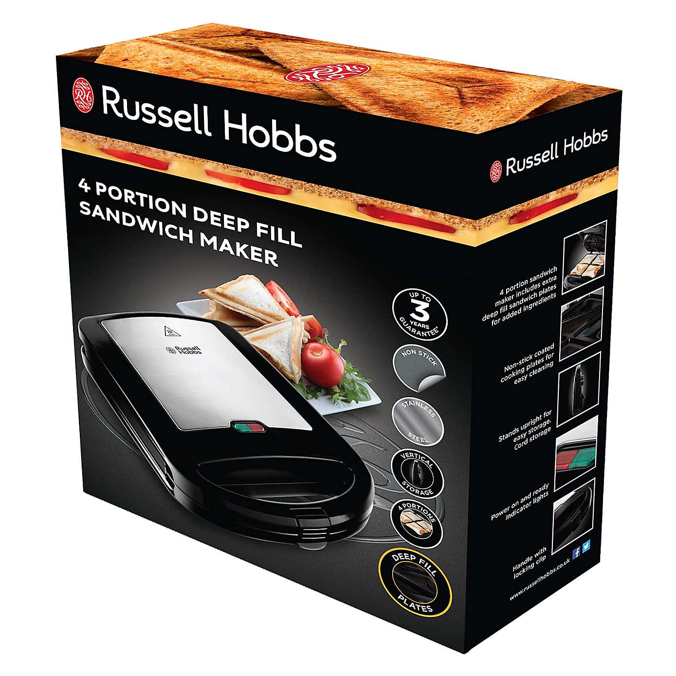Russell Hobbs 4 Portion Black Deep Fill Sandwich Maker