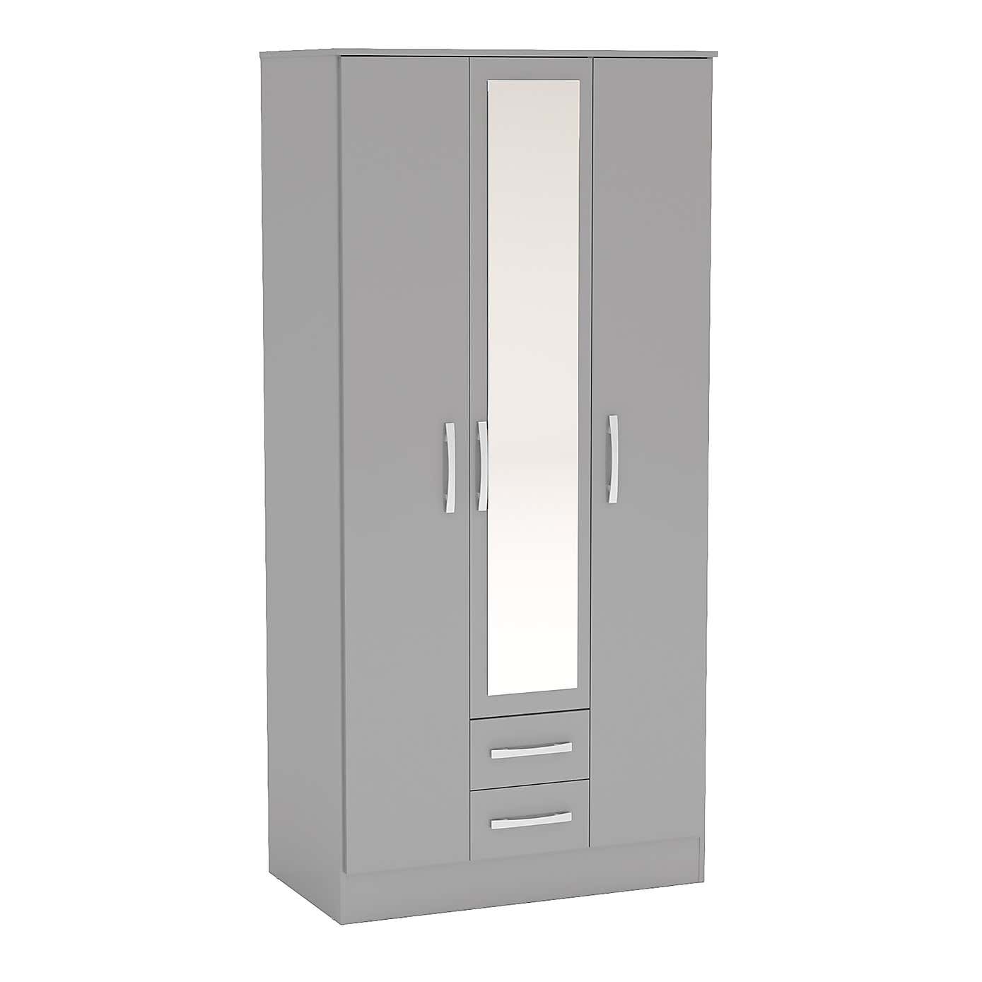 Lynx Grey Triple Mirrored Wardrobe
