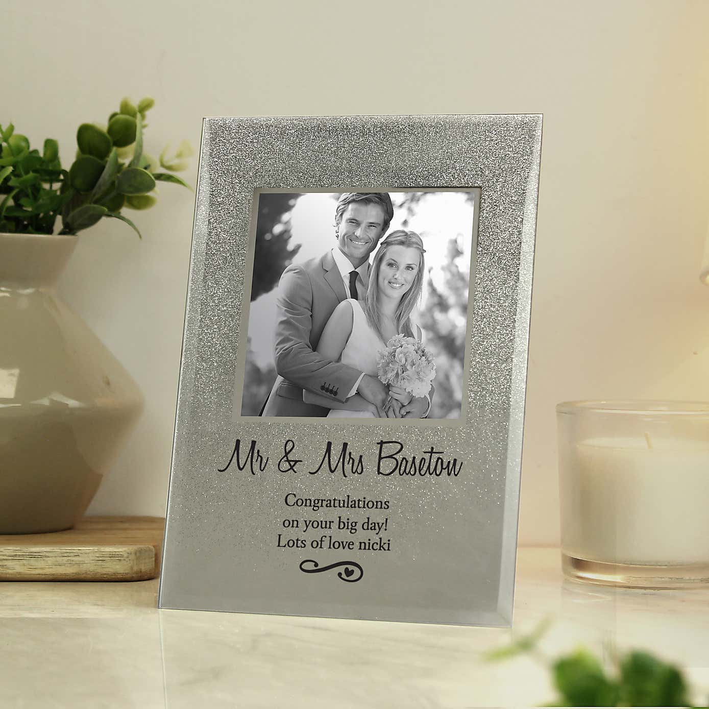 Personalised Heart and Swirl Glitter Glass Photo Frame