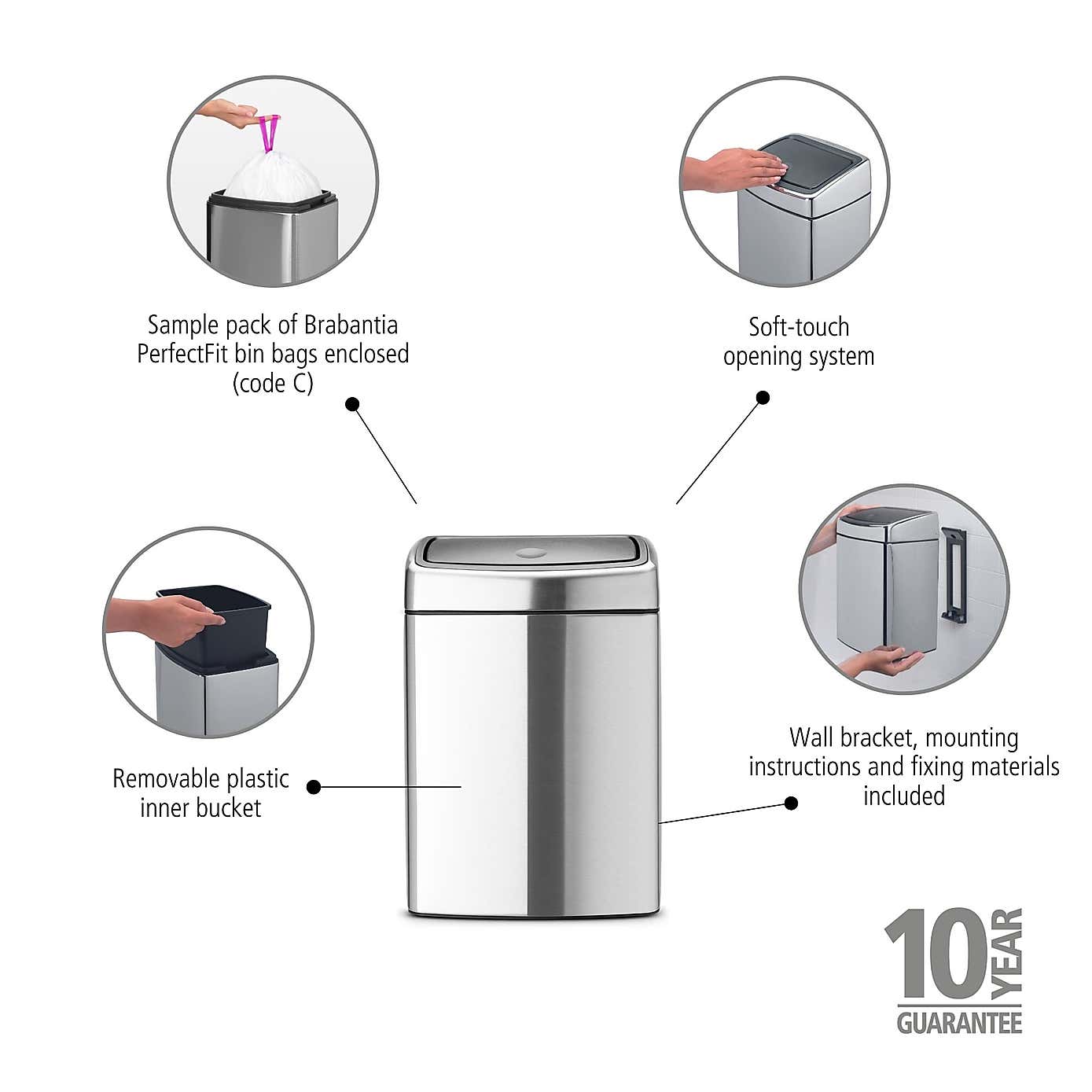 Brabantia Touch Rectangular 10L Bin