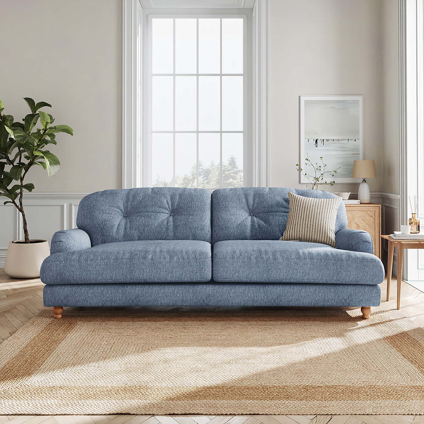 Martha Slub Faux Linen 4 Seater Sofa