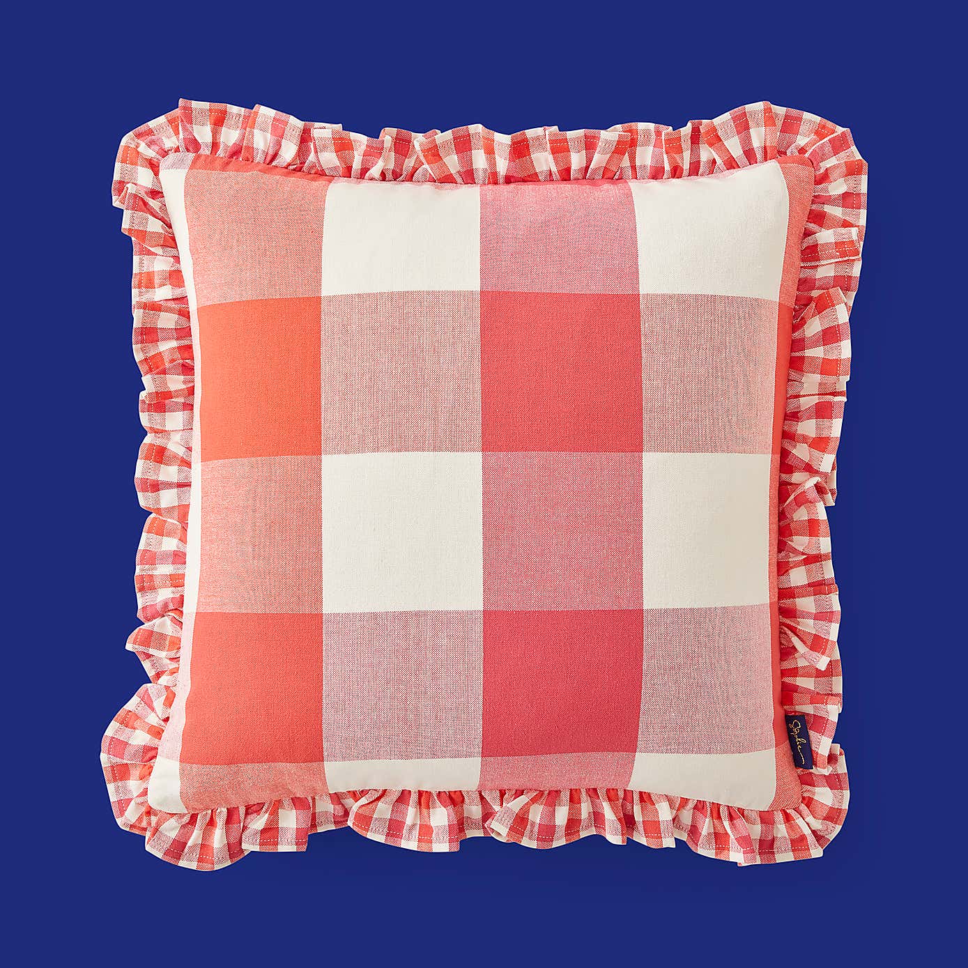 Sophie Robinson Picnic Plaid Frilled Outdoor Square Cushion