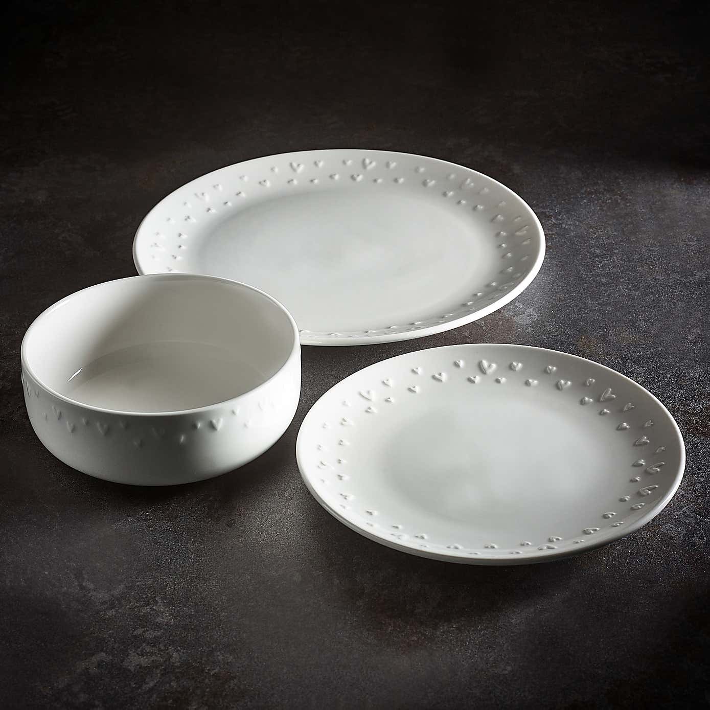 Heart Embossed 12 Piece Dinner Set